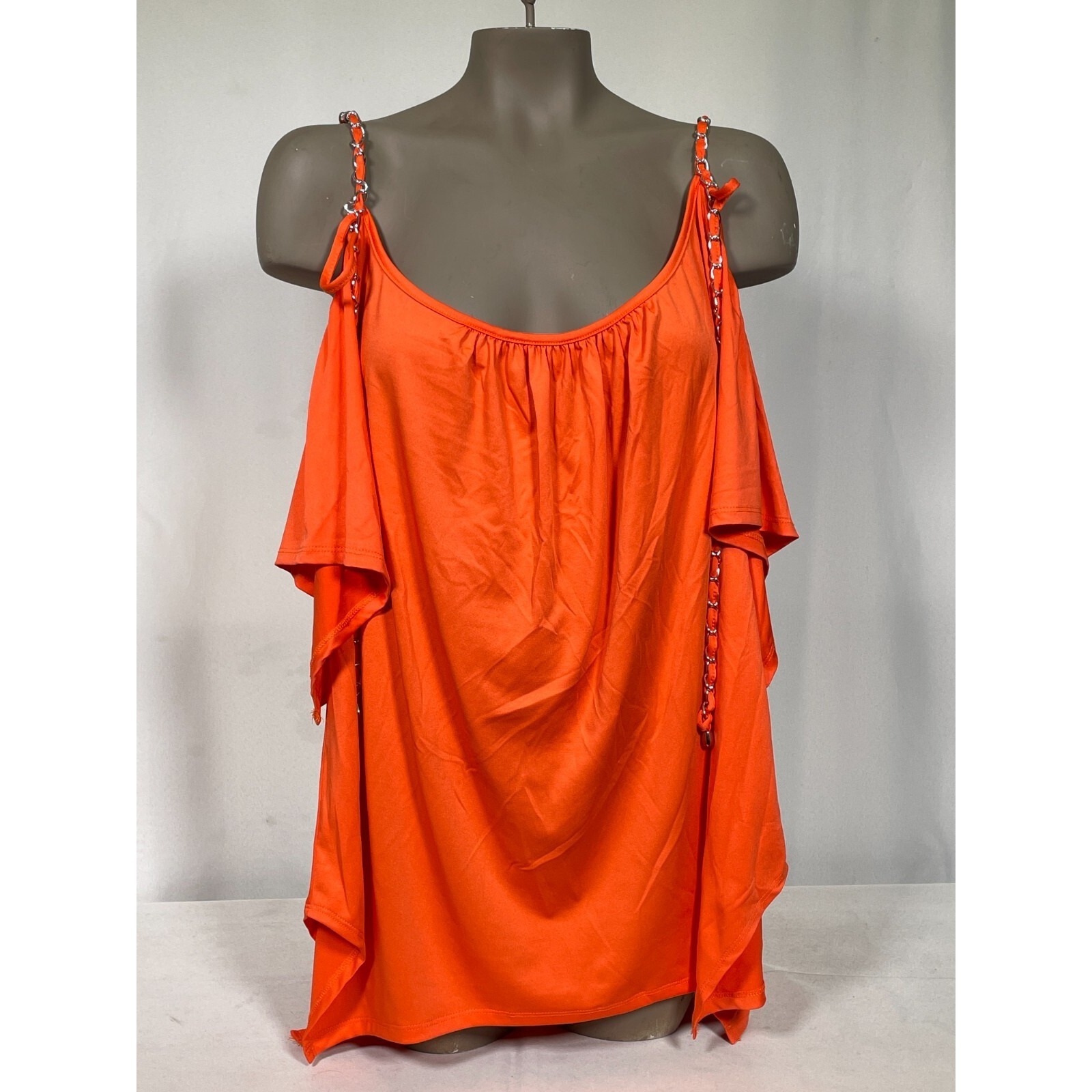 Ashley Stewart Chain Link Orange Cold Shoulder Top Women's 14-16 Nwt